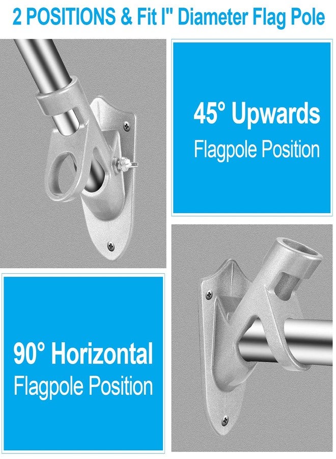 BONWIN Flag Pole Holder Brackets, BONWIN 1" Flag Pole Mounting Bracket with Hardwares for House Wall Mount, 1" Inner Diameter, Two Positions & Aluminium Alloy, Rust Free Coated (Silver - 1 Pack) - Image 3