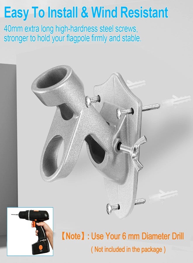 BONWIN Flag Pole Holder Brackets, BONWIN 1" Flag Pole Mounting Bracket with Hardwares for House Wall Mount, 1" Inner Diameter, Two Positions & Aluminium Alloy, Rust Free Coated (Silver - 1 Pack) - Image 4