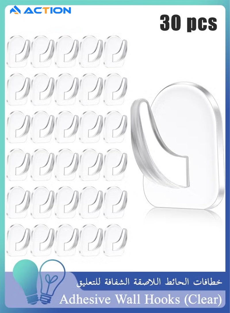 أكشن 30 قطعة من خطافات الحائط اللاصقة الشفافة للتعليق، خطافات شفافة قابلة لاعادة الاستخدام بدون خياطة من الاكريليك مع ملصق لا يترك علامات للمطبخ والحمام وغرفة النوم والمكتب - Image 1