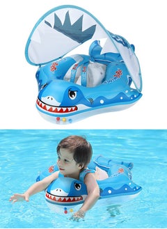 TAPIT Baby Pool Float Ring with Sun Canopy, Shark Print Swimming Baby Inflatable Swim Float Seat Boat Pool Swim Ring for Toddler Swim Floats Ring Pool Bath Toys for Baby and Kids 3 Months - 6 Years Old (S Size)  - Image 1