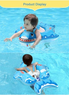 TAPIT Baby Pool Float Ring with Sun Canopy, Shark Print Swimming Baby Inflatable Swim Float Seat Boat Pool Swim Ring for Toddler Swim Floats Ring Pool Bath Toys for Baby and Kids 3 Months - 6 Years Old (S Size)  - Image 2
