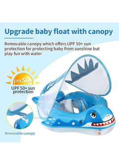 TAPIT Baby Pool Float Ring with Sun Canopy, Shark Print Swimming Baby Inflatable Swim Float Seat Boat Pool Swim Ring for Toddler Swim Floats Ring Pool Bath Toys for Baby and Kids 3 Months - 6 Years Old (S Size)  - Image 3