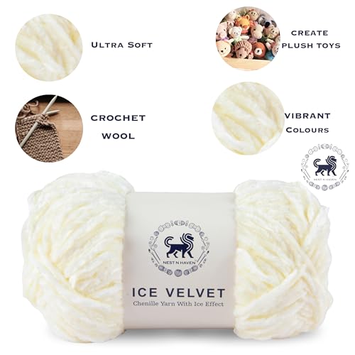 NESTNHAVEN, Ice Velvet, Chenille Yarn Supersoft Hand Knitting Wool Ball, Set of 2 (1 Ball/100 Gram Each) Ball Suitable for Craft, Babywear, Baby Blankets, 4 Medium, Shade no - NNHIVS (Off - White) - Image 5