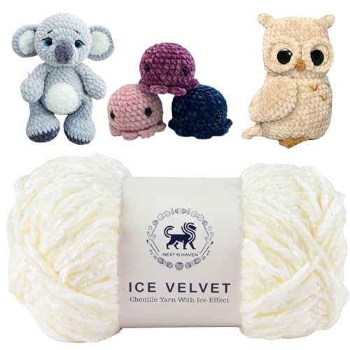 NESTNHAVEN, Ice Velvet, Chenille Yarn Supersoft Hand Knitting Wool Ball, Set of 2 (1 Ball/100 Gram Each) Ball Suitable for Craft, Babywear, Baby Blankets, 4 Medium, Shade no - NNHIVS (Off - White) - Image 4