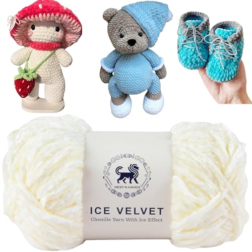 NESTNHAVEN, Ice Velvet, Chenille Yarn Supersoft Hand Knitting Wool Ball, Set of 2 (1 Ball/100 Gram Each) Ball Suitable for Craft, Babywear, Baby Blankets, 4 Medium, Shade no - NNHIVS (Off - White) - Image 3
