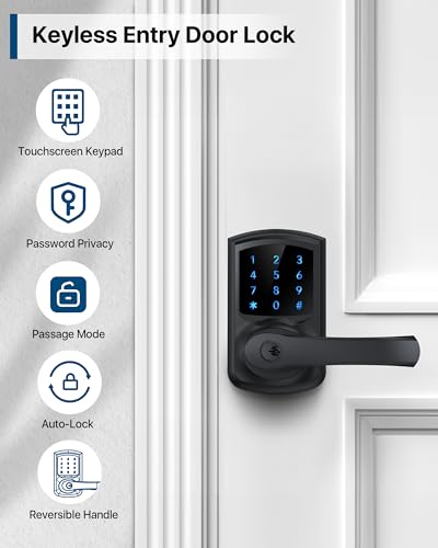 HIDALIFE قفل باب بدون مفتاح من HIDALIFE مع لوحة مفاتيح ومقبض للأبواب الأمامية، قفل باب إلكتروني بشاشة تعمل باللمس، كلمة مرور مضادة للتجسس، قفل تلقائي، أسود غير لامع - Image 2