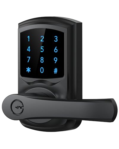 HIDALIFE قفل باب بدون مفتاح من HIDALIFE مع لوحة مفاتيح ومقبض للأبواب الأمامية، قفل باب إلكتروني بشاشة تعمل باللمس، كلمة مرور مضادة للتجسس، قفل تلقائي، أسود غير لامع - Image 1