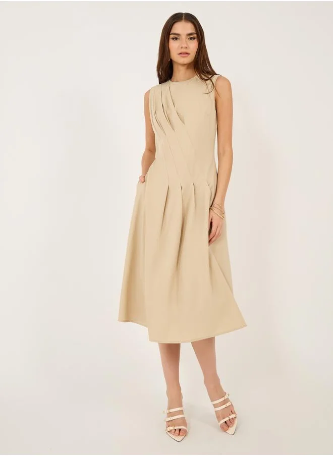 ستايلي Styli Solid Sleeveless A-Line Midi Dress