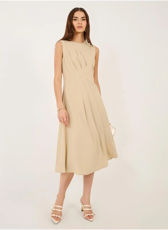 ستايلي Styli Solid Sleeveless A-Line Midi Dress