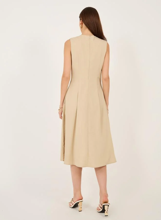 Styli Sleeveless Pleated Midi Dress