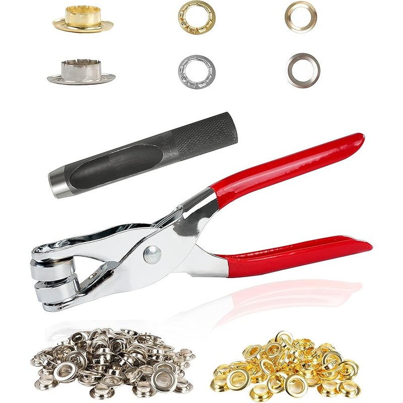 موهيرن مجموعة ادوات جروميت 1/2 انش من 150 قطعة، كماشة ثقب الجلد، مجموعة حلقات تثبيت مع 150 فتحة معدنية باللون الذهبي والفضي للجلد والاحذية والقماش والاحزمة - Image 1