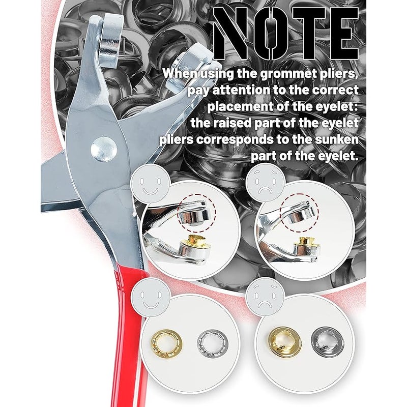 موهيرن مجموعة ادوات جروميت 1/2 انش من 150 قطعة، كماشة ثقب الجلد، مجموعة حلقات تثبيت مع 150 فتحة معدنية باللون الذهبي والفضي للجلد والاحذية والقماش والاحزمة - Image 3