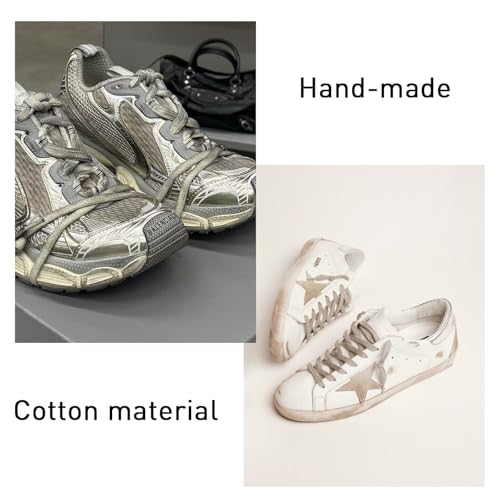 UamGlsob Artisanal aging Dirty Cotton Shoe Laces for Sneakers, 5/16‘’(8MM) Old Flat Athletic Shoelaces Replacement Strings (Champagne Beige, 54"/140cm) - Image 5