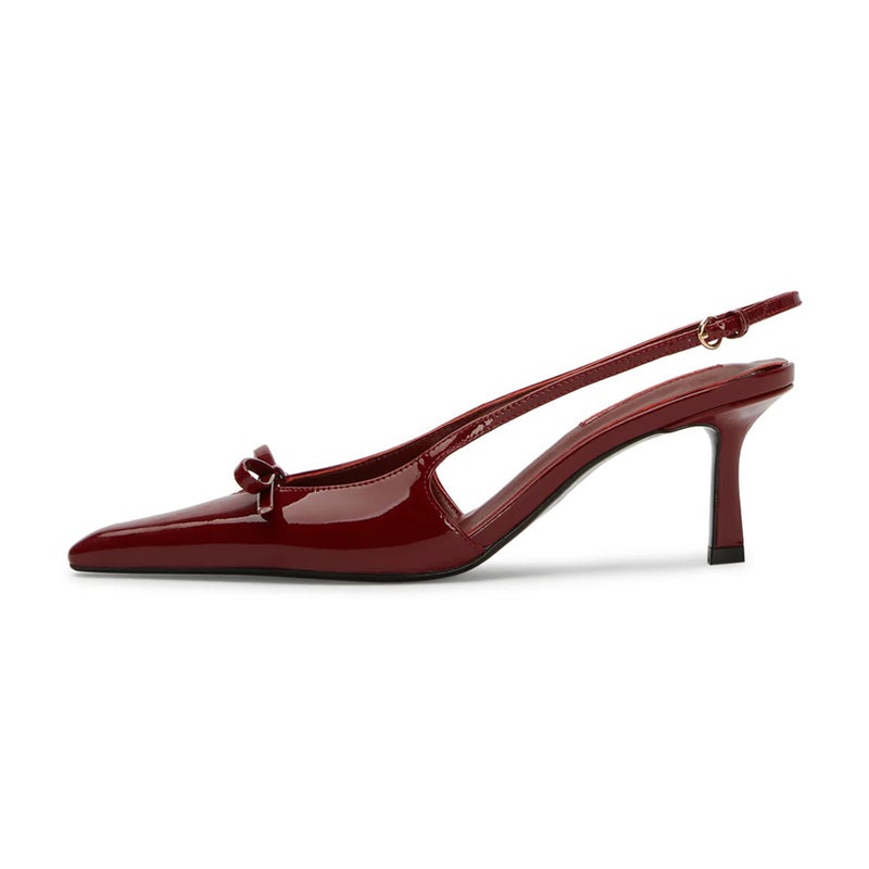 Mattiventon Burgundy Kitten Heels for Women Slingback Heels Bow Ankle Strap Pointed Toe Heel Sexy Wedding Dress Party Pumps - Image 1