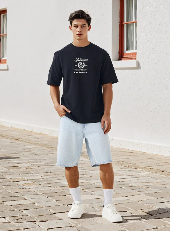 SP Characters Printed Crew Neck T-shirt with Short Sleeves