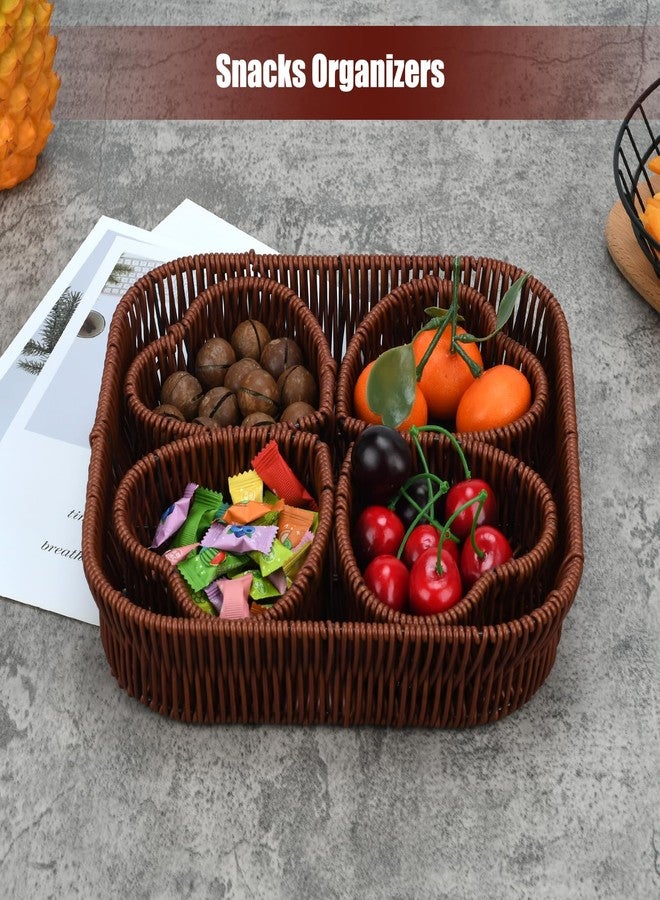 Ismosm Wicker Organizer Tray Set of 5, Synthetic Rattan, Square Tray with 4 Heart-Shaped Organizers, 10.2x10.2 Inch, Washable (Brown Set of 5) - Image 2