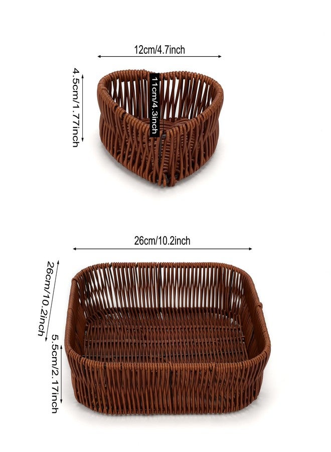 Ismosm Wicker Organizer Tray Set of 5, Synthetic Rattan, Square Tray with 4 Heart-Shaped Organizers, 10.2x10.2 Inch, Washable (Brown Set of 5) - Image 4