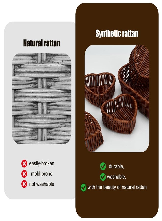 Ismosm Wicker Organizer Tray Set of 5, Synthetic Rattan, Square Tray with 4 Heart-Shaped Organizers, 10.2x10.2 Inch, Washable (Brown Set of 5) - Image 3
