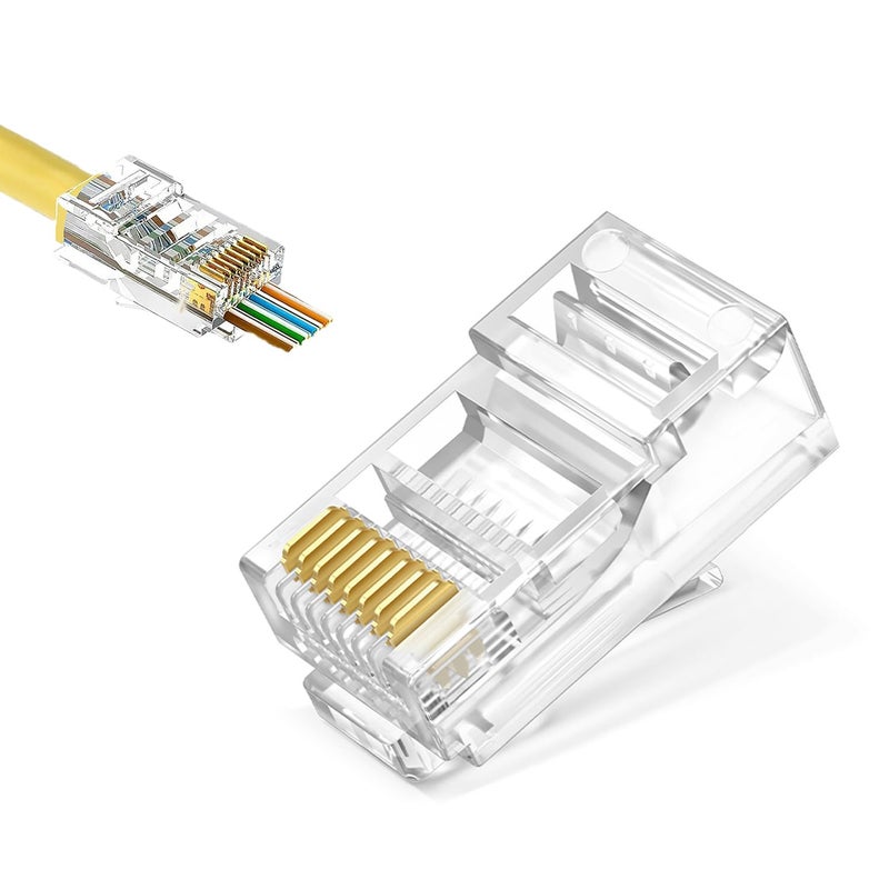 Awishwell 50-Pack Cat5e RJ45 Pass Through Connector, Cat5e RJ45 Connectors Pass Through, Cat5 Connector Ends, UTP Ethernet Connectors for Solid or Stranded Cable - Image 1