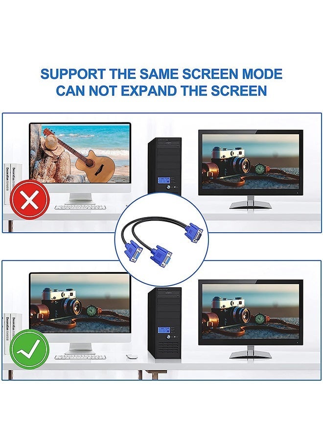 HY كابل تقسيم VGA بدقة 1080P عالي الدقة بطول 1 قدم - محول VGA ذكر إلى 2 أنثى - يدعم تكرار الشاشة لشاشتين مزدوجتين - كابل فيديو عالي الجودة للكمبيوتر، اللابتوب، البروجيكتور - سهل التوصيل والتشغيل - نقل إشارة موثوق - Image 5