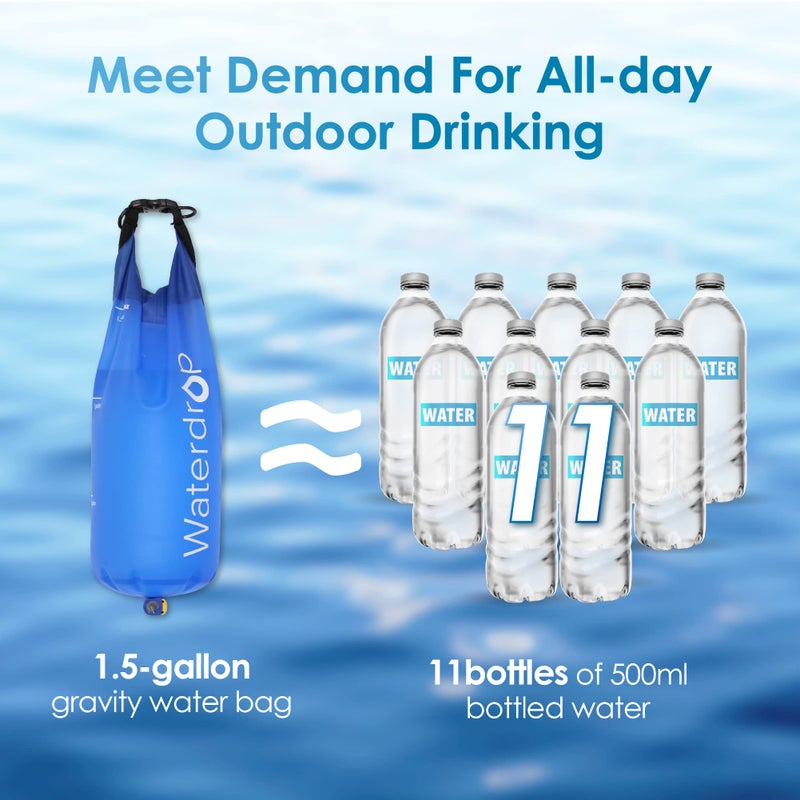 Waterdrop Gravity Water Filter Straw, Camping Water Filtration System, Water Purifier Survival for Travel, Backpacking and Emergency Preparedness, 1.5 gal Bag, 5 Stage Filtration, Pack of 2 - Image 5
