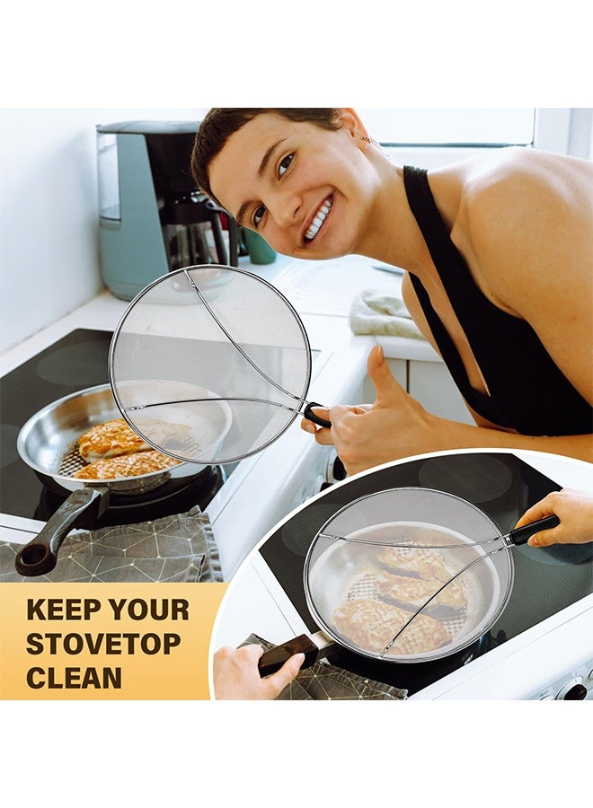 Peachjoy Splatter Screen for Frying Pan 13" 11.5" 9.8" Stainless Steel Fine Mesh Grease Splatter Guard with Comfort Silicone Handles and Resting Feet for Prevent Oil Splatter Safe Cooking - Image 5