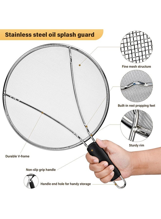Peachjoy Splatter Screen for Frying Pan 13" 11.5" 9.8" Stainless Steel Fine Mesh Grease Splatter Guard with Comfort Silicone Handles and Resting Feet for Prevent Oil Splatter Safe Cooking - Image 3