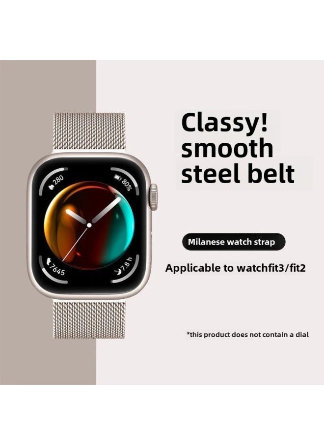 Generic - Fuxi For Huawei Fit3 Strap Fit2 Milanese Nice Magnetic Fit Watch Wristband Universal Summer Breathable-Color:[starlight Color] Milanese-suitable For Huawei Fit3 Series - Image 1