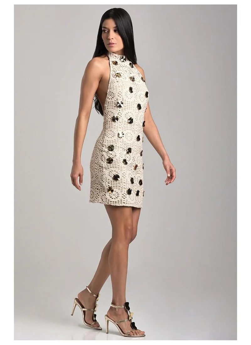 Halter Neck Off-white Glam Dress