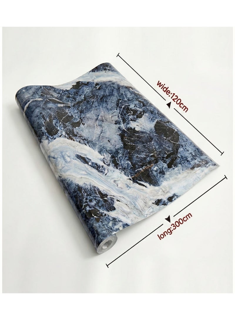 brievo Thick XPE Foam Peel & Stick Wall Panel Roll – 120×300cm Glossy Navy Blue Marble Pattern, Waterproof, Anti-Collision - Image 3