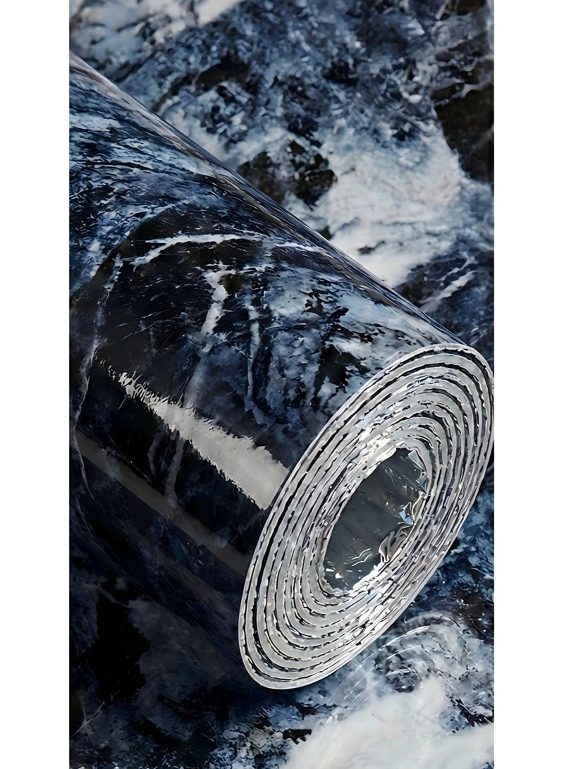 brievo Thick XPE Foam Peel & Stick Wall Panel Roll – 120×300cm Glossy Navy Blue Marble Pattern, Waterproof, Anti-Collision - Image 1