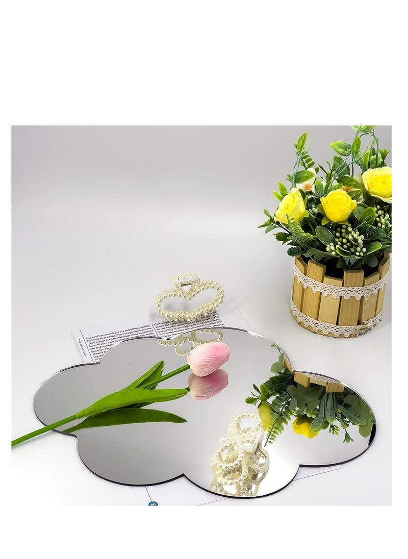 Generic Irregular Mirror Decorative Desk Tabletop Acrylic Mirror with Wooden Wall Mount Frameless Makeup Mirror Odd Shaped Mirror for Living Room Bedroom Entryway Bathroom Home Decor Cloud Shape  - Image 4