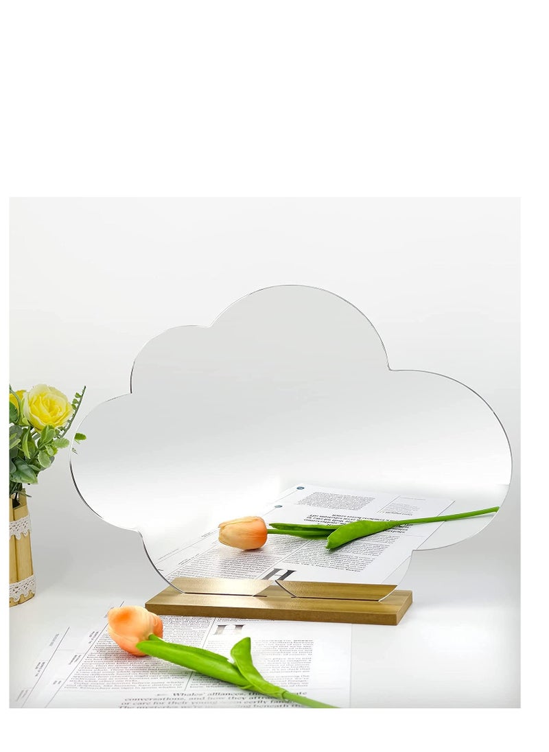 Generic Irregular Mirror Decorative Desk Tabletop Acrylic Mirror with Wooden Wall Mount Frameless Makeup Mirror Odd Shaped Mirror for Living Room Bedroom Entryway Bathroom Home Decor Cloud Shape  - Image 1