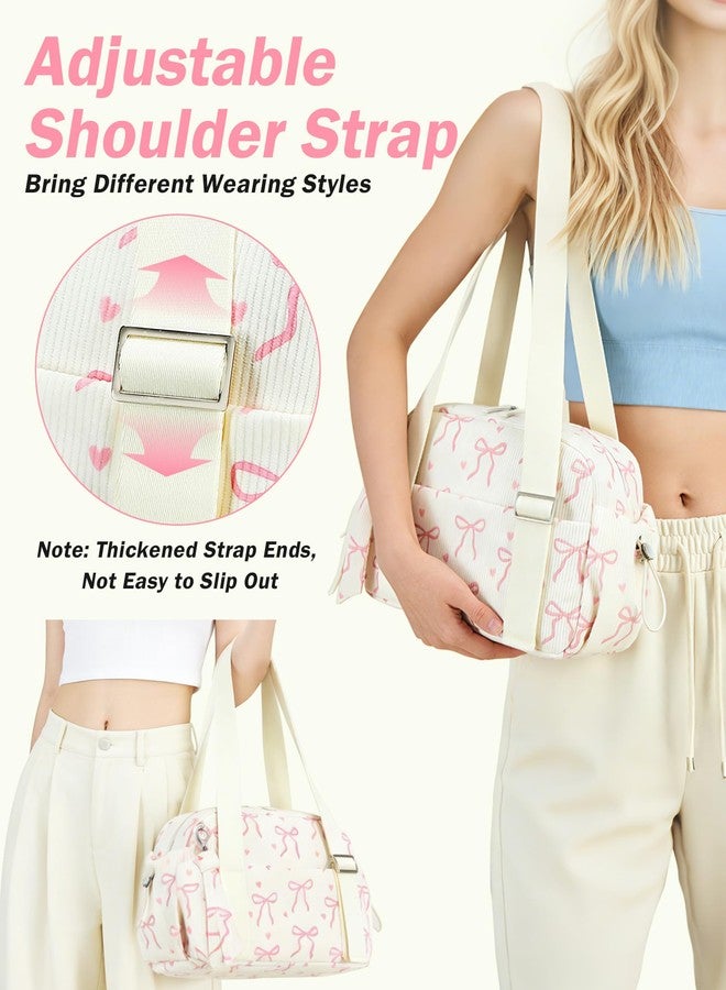 LOIDOU Mini Gym Bag for Women Girls, Small Sports Duffel Bag with Waterproof Wet Compartment & Adjustable Strap, Cute Workout Yoga Dance Tote Travel Bag Corduroy Fits Gym Shoes (Pink Bow-Beige) - Image 5