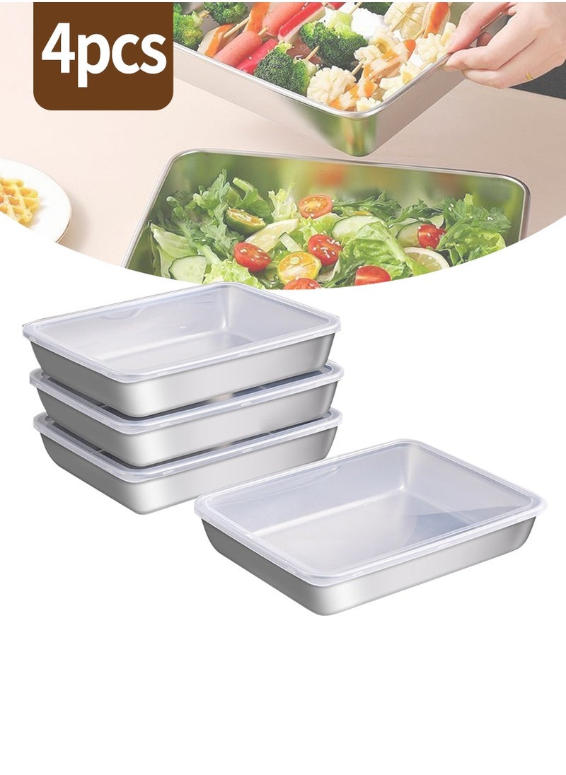 Beirui - 4 Stainless Steel Crisper Boxes, Refrigerator Fresh, Stainless Steel Dinner Plates, Store Fruits, Snacks, Meat, etc. - Image 1