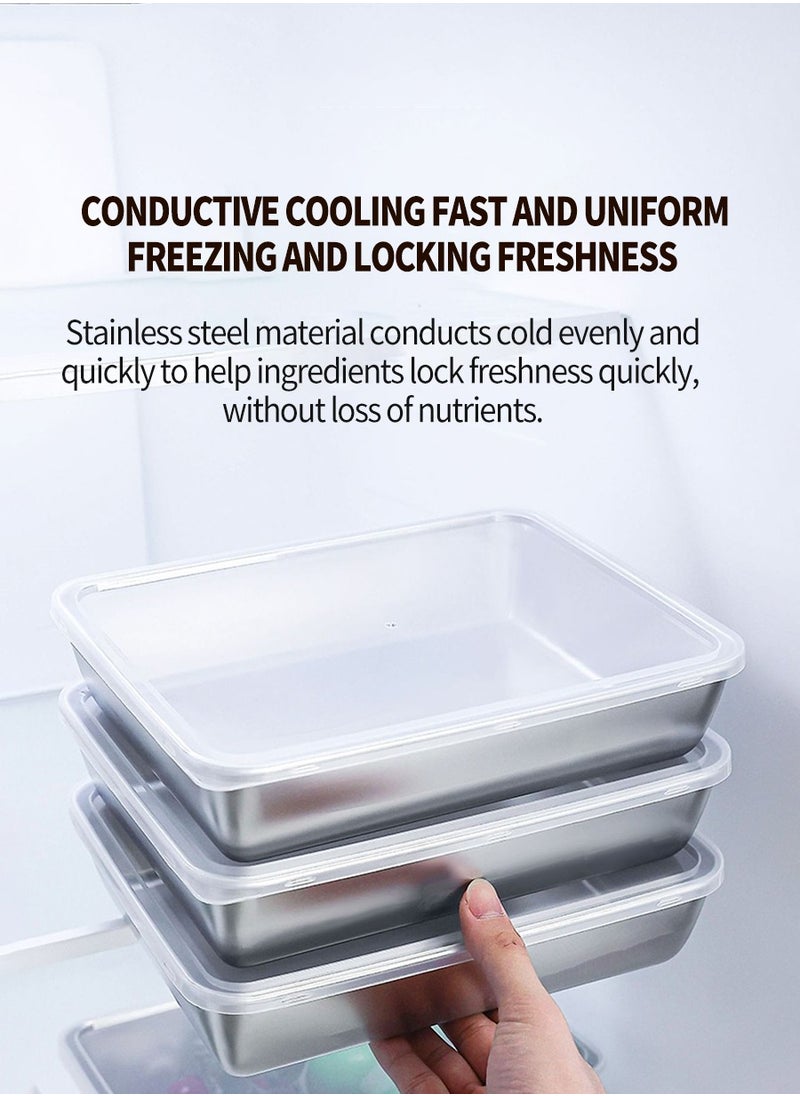 Beirui - 4 Stainless Steel Crisper Boxes, Refrigerator Fresh, Stainless Steel Dinner Plates, Store Fruits, Snacks, Meat, etc. - Image 1