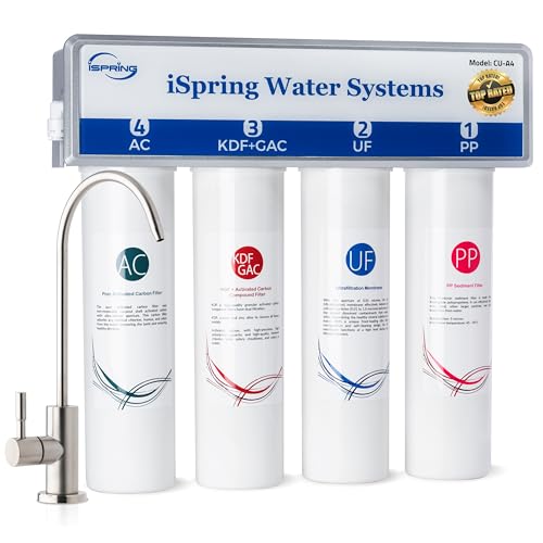 iSpring نظام فلترة المياه تحت الحوض iSpring CU-A4 0.01μm بتقنية الترشيح الفائق، بدون خزان، 4 مراحل عالية السعة، يزيل 99.99% من الملوثات، تغيير فلتر سريع مع صنبور من النيكل المصقول، أبيض - Image 1