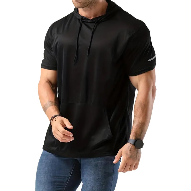 frueo Men's 3 Pack Workout Shirts Quick Dry Moisture Wicking Short Sleeve Mesh Athletic T-Shirts with Hoods,Black Gray Navy,M - Image 5