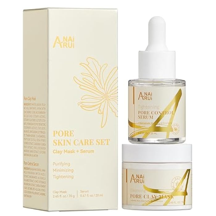 ANAI RUI 2 in-1 Pore SkinCare Set, Pore Clay Mask+Pore Minimizing Serum,Volcanic Pore Clay Mask for Nose&Face, Pore Reducer, Sebum Control Pore Exfoliating Stocking Stuffers Self Care Gifts for Women - Image 1