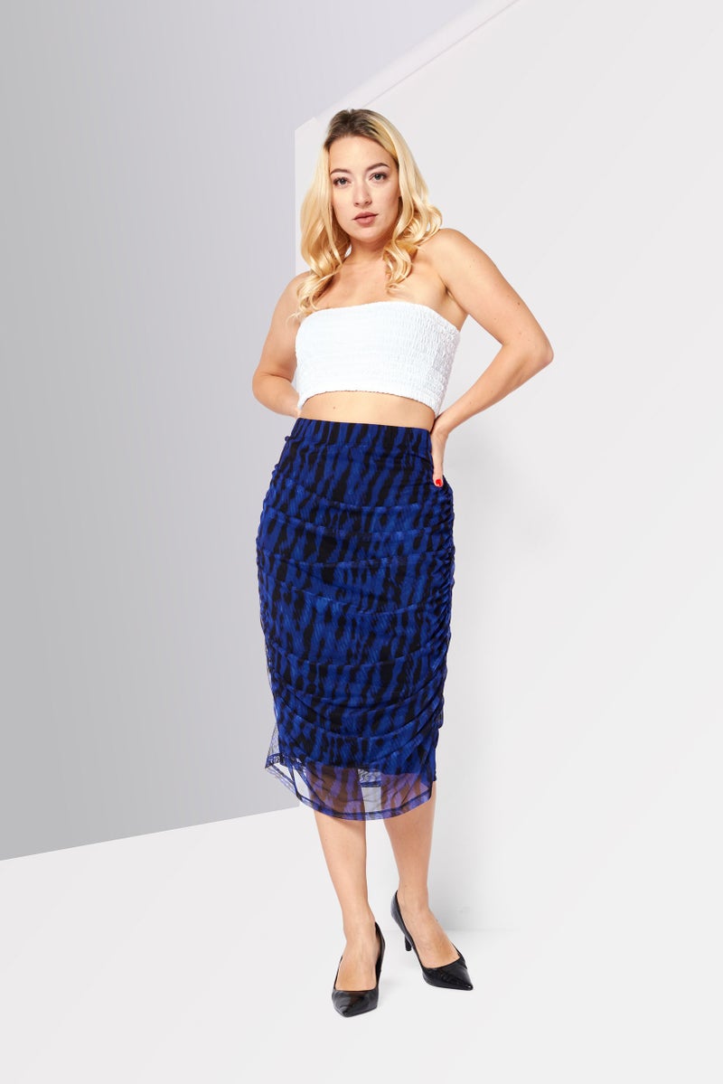 DKNY Women Tie Dye Ruched Midi Skirts, Blue - Image 2
