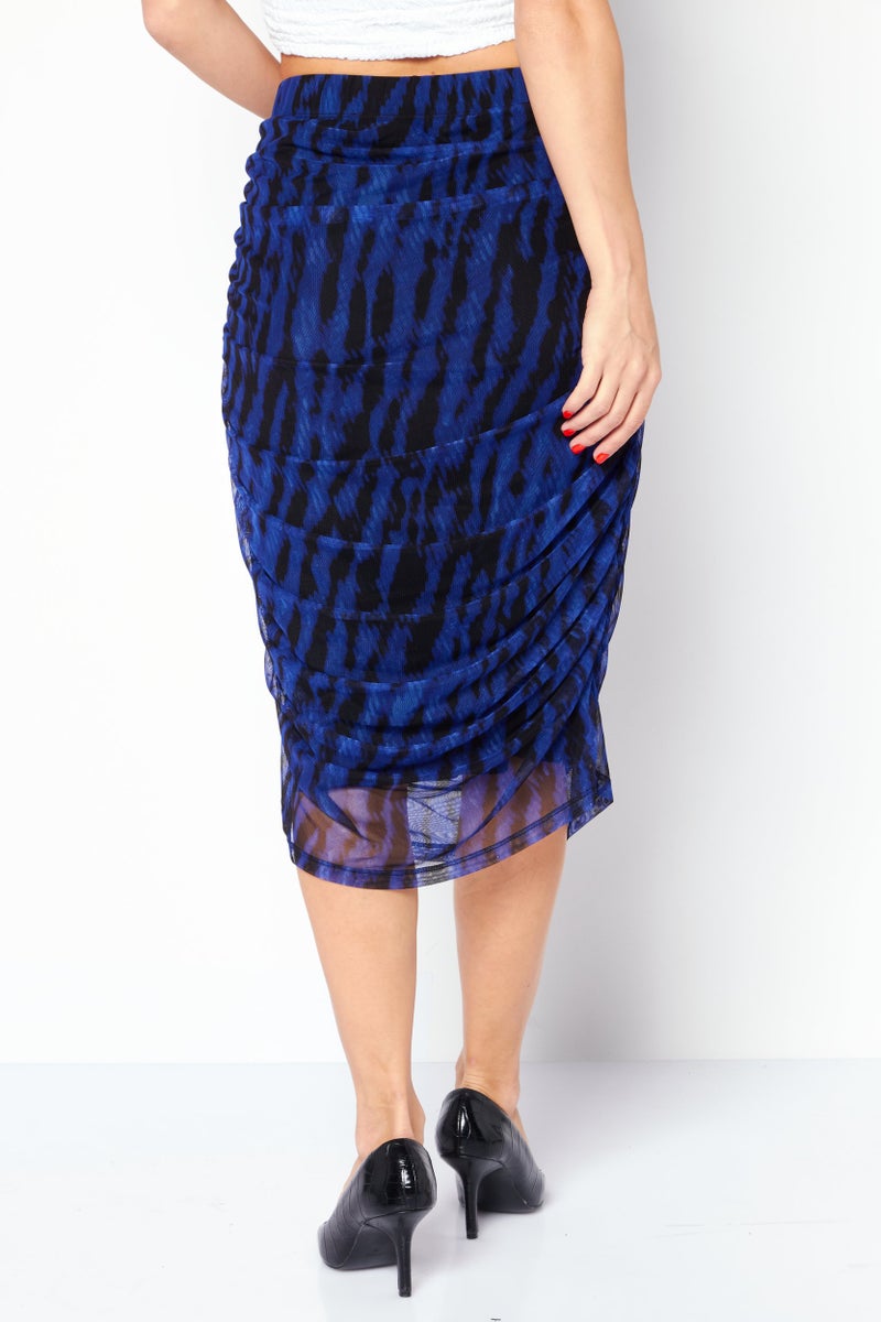 DKNY Women Tie Dye Ruched Midi Skirts, Blue - Image 3