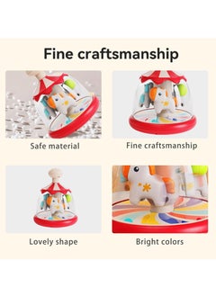 Arabest Press Spin Baby Toy, Tumble Activity Dome Tumble Top Spinning Infants Toy Push Spin, Carousel Colorful Spinning Faces, Activity Learn Cause Effect Toys for 6 Month Plus (Red)  - Image 2