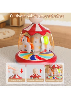 Arabest Press Spin Baby Toy, Tumble Activity Dome Tumble Top Spinning Infants Toy Push Spin, Carousel Colorful Spinning Faces, Activity Learn Cause Effect Toys for 6 Month Plus (Red)  - Image 3