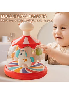 Arabest Press Spin Baby Toy, Tumble Activity Dome Tumble Top Spinning Infants Toy Push Spin, Carousel Colorful Spinning Faces, Activity Learn Cause Effect Toys for 6 Month Plus (Red)  - Image 5