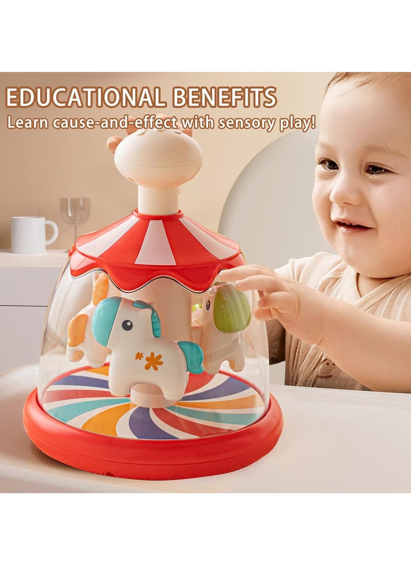 Arabest - Press Spin Baby Toy, Tumble Activity Dome Tumble Top Spinning Infants Toy Push Spin, Carousel Colorful Spinning Faces, Activity Learn Cause Effect Toys for 6 Month Plus (Red) - Image 1