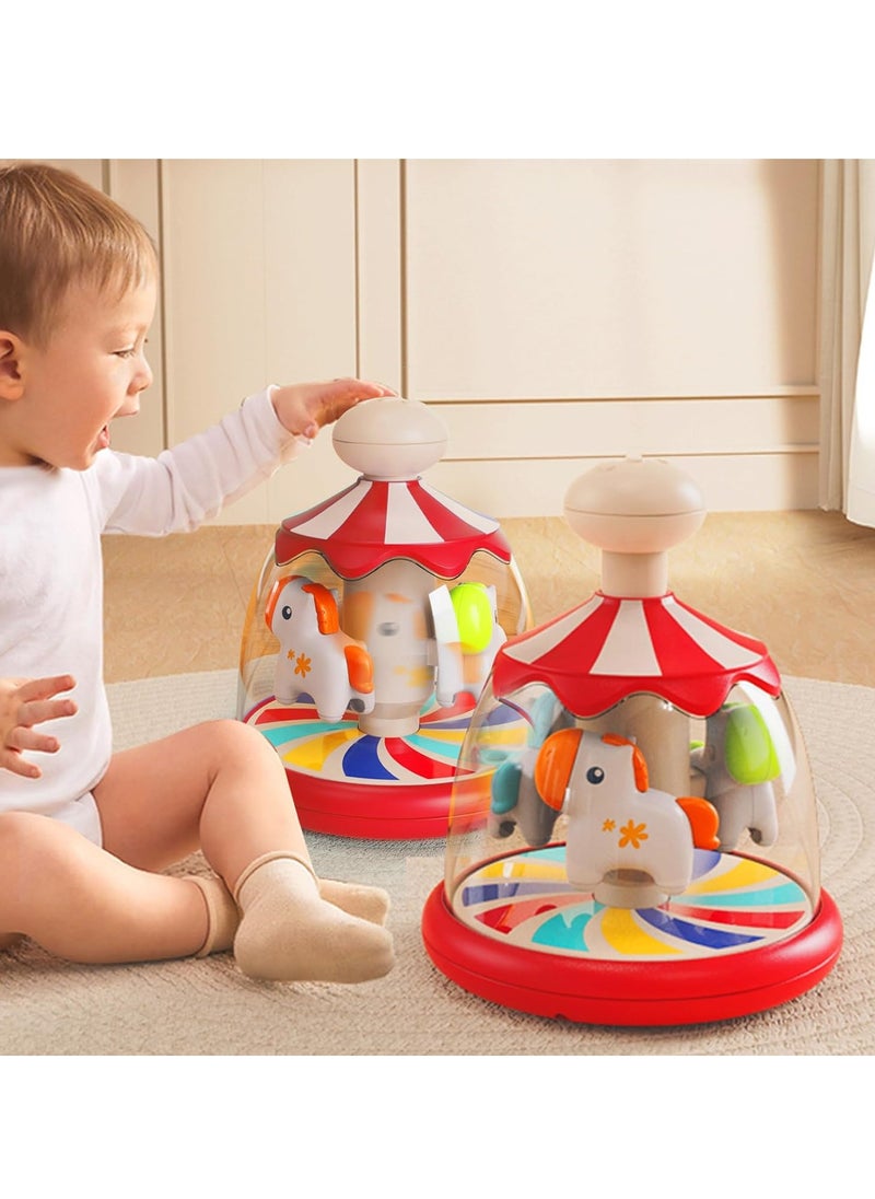 Arabest - Press Spin Baby Toy, Tumble Activity Dome Tumble Top Spinning Infants Toy Push Spin, Carousel Colorful Spinning Faces, Activity Learn Cause Effect Toys for 6 Month Plus (Red) - Image 1