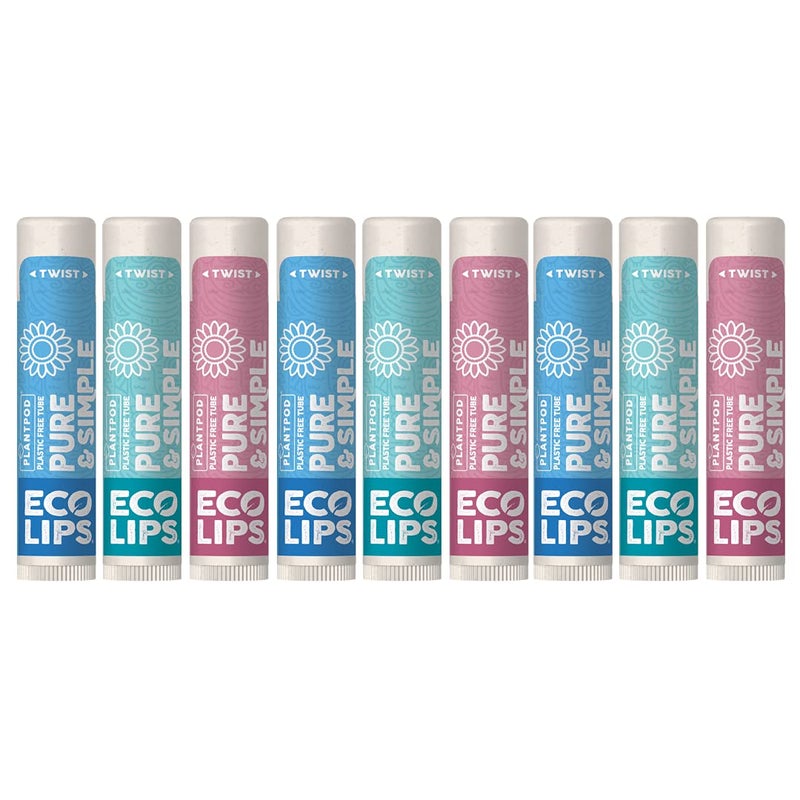 Eco Lips  Pure  Simple Raspberry Coconut and Vanilla Organic Lip Balm 9Pack 015 oz  100 Natural 100 PlasticFree Plant Pod Packaging Made in USA