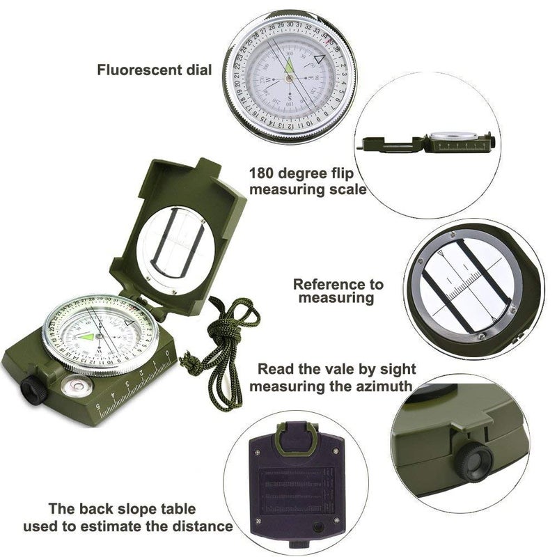 C DEVICE بوصلة عسكرية مهنية عالية الدقة مقاومة للماء من كاسون (جهاز سي) لتحديد الاتجاهات (8 × 6.5 × 3 سم، أخضر) - Image 5