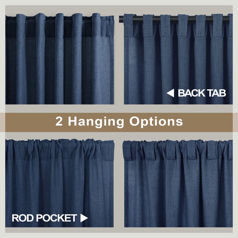 Pitalk Navy Blue Half Curtains for Windows 36in Long Flax Linen Kitchen Back Tab Pocket Semi Privacy Glare Control Energy Efficient Short Dark Blue Curtain for Small Window Bathroom 30 x 36 Length 3FT - Image 4