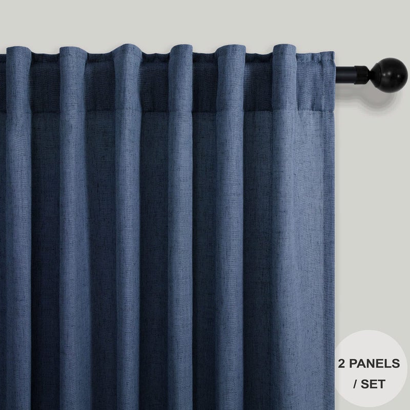 Pitalk Navy Blue Half Curtains for Windows 36in Long Flax Linen Kitchen Back Tab Pocket Semi Privacy Glare Control Energy Efficient Short Dark Blue Curtain for Small Window Bathroom 30 x 36 Length 3FT - Image 2